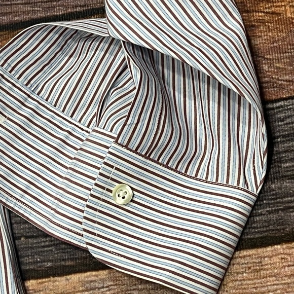 Brooks Brothers Maroon / Blue Striped Button Down Dress Suit Mens Shirt - Picture 4 of 6